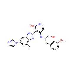 COc1cccc(C[C@@H](CO)Nc2cc[nH]c(=O)c2-c2nc3c(C)cc(-n4ccnc4)cc3[nH]2)c1 ZINC000028893782