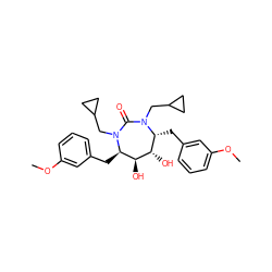 COc1cccc(C[C@@H]2[C@H](O)[C@@H](O)[C@@H](Cc3cccc(OC)c3)N(CC3CC3)C(=O)N2CC2CC2)c1 ZINC000013756086