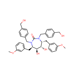 COc1cccc(C[C@@H]2[C@H](O)[C@@H](O)[C@@H](Cc3cccc(OC)c3)N(Cc3ccc(CO)cc3)C(=O)N2Cc2ccc(CO)cc2)c1 ZINC000014945773