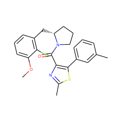 COc1cccc(C[C@@H]2CCCN2C(=O)c2nc(C)sc2-c2cccc(C)c2)c1Cl ZINC000653787781