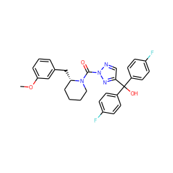 COc1cccc(C[C@H]2CCCCN2C(=O)n2ncc(C(O)(c3ccc(F)cc3)c3ccc(F)cc3)n2)c1 ZINC001772578799