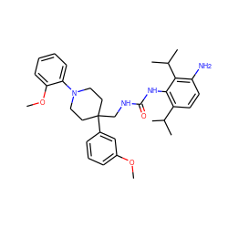 COc1cccc(C2(CNC(=O)Nc3c(C(C)C)ccc(N)c3C(C)C)CCN(c3ccccc3OC)CC2)c1 ZINC000049889509