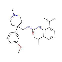 COc1cccc(C2(CNC(=O)Nc3c(C(C)C)cccc3C(C)C)CCN(C)CC2)c1 ZINC000040864801