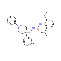 COc1cccc(C2(CNC(=O)Nc3c(C(C)C)cccc3C(C)C)CCN(c3ccccc3)CC2)c1 ZINC000040391166