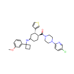 COc1cccc(C2(N[C@@H]3CC[C@H](C(=O)N4CCN(c5ccc(Cl)cn5)CC4)[C@@H](c4ccsc4)C3)CCC2)c1 ZINC000073220603