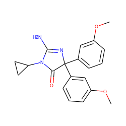 COc1cccc(C2(c3cccc(OC)c3)N=C(N)N(C3CC3)C2=O)c1 ZINC000218573187