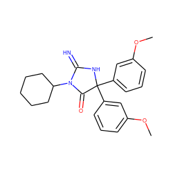 COc1cccc(C2(c3cccc(OC)c3)NC(=N)N(C3CCCCC3)C2=O)c1 ZINC000103243769