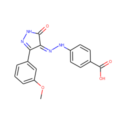 COc1cccc(C2=NNC(=O)/C2=N\Nc2ccc(C(=O)O)cc2)c1 ZINC000049110004