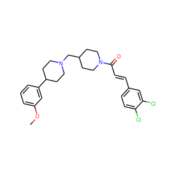 COc1cccc(C2CCN(CC3CCN(C(=O)/C=C/c4ccc(Cl)c(Cl)c4)CC3)CC2)c1 ZINC000028957813