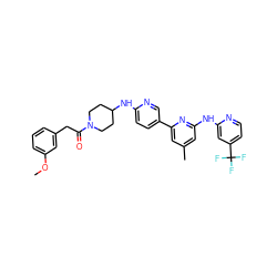 COc1cccc(CC(=O)N2CCC(Nc3ccc(-c4cc(C)cc(Nc5cc(C(F)(F)F)ccn5)n4)cn3)CC2)c1 ZINC001772643912