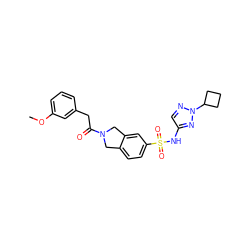 COc1cccc(CC(=O)N2Cc3ccc(S(=O)(=O)Nc4cnn(C5CCC5)n4)cc3C2)c1 ZINC000473121267