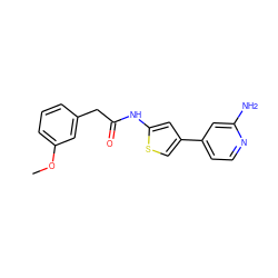 COc1cccc(CC(=O)Nc2cc(-c3ccnc(N)c3)cs2)c1 ZINC000113836225