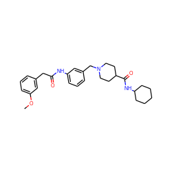 COc1cccc(CC(=O)Nc2cccc(CN3CCC(C(=O)NC4CCCCC4)CC3)c2)c1 ZINC001772600633