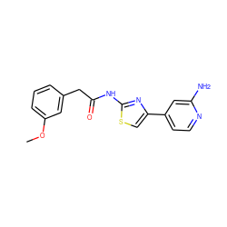 COc1cccc(CC(=O)Nc2nc(-c3ccnc(N)c3)cs2)c1 ZINC000113830260