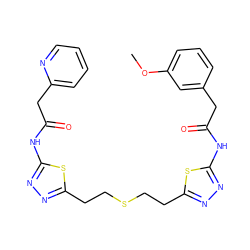 COc1cccc(CC(=O)Nc2nnc(CCSCCc3nnc(NC(=O)Cc4ccccn4)s3)s2)c1 ZINC000169698253