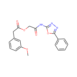 COc1cccc(CC(=O)OCC(=O)Nc2nnc(-c3ccccc3)o2)c1 ZINC000007682175