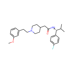 COc1cccc(CCN2CCC(CC(=O)N[C@@H](c3ccc(F)cc3)C(C)C)CC2)c1 ZINC000200033293