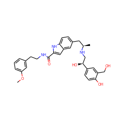 COc1cccc(CCNC(=O)c2cc3cc(C[C@@H](C)NC[C@H](O)c4ccc(O)c(CO)c4)ccc3[nH]2)c1 ZINC000028825110