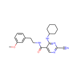 COc1cccc(CCNC(=O)c2cnc(C#N)nc2NC2CCCCC2)c1 ZINC000014972067