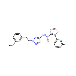 COc1cccc(CCn2cc(NC(=O)c3ncoc3-c3cccc(C)c3)cn2)c1 ZINC000201552449