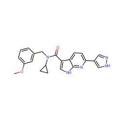 COc1cccc(CN(C(=O)c2c[nH]c3nc(-c4cn[nH]c4)ccc23)C2CC2)c1 ZINC000073195688