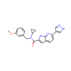 COc1cccc(CN(C(=O)c2cc3ccc(-c4cn[nH]c4)nc3[nH]2)C2CC2)c1 ZINC000073196705