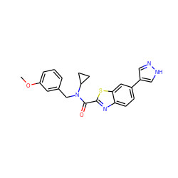COc1cccc(CN(C(=O)c2nc3ccc(-c4cn[nH]c4)cc3s2)C2CC2)c1 ZINC000049785496