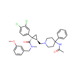 COc1cccc(CN(C)C(=O)[C@]2(c3ccc(Cl)c(Cl)c3)C[C@H]2CN2CCC(NC(C)=O)(c3ccccc3)CC2)c1 ZINC000066066109