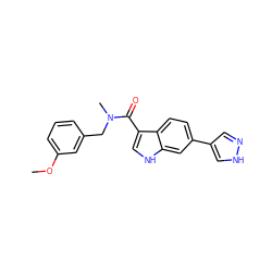 COc1cccc(CN(C)C(=O)c2c[nH]c3cc(-c4cn[nH]c4)ccc23)c1 ZINC000073196135