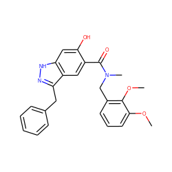 COc1cccc(CN(C)C(=O)c2cc3c(Cc4ccccc4)n[nH]c3cc2O)c1OC ZINC000084713446