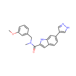 COc1cccc(CN(C)C(=O)c2cc3ccc(-c4cn[nH]c4)cc3[nH]2)c1 ZINC000073195674