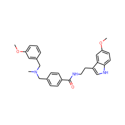 COc1cccc(CN(C)Cc2ccc(C(=O)NCCc3c[nH]c4ccc(OC)cc34)cc2)c1 ZINC000169341986