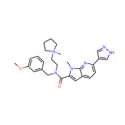 COc1cccc(CN(CC[N+]2(C)CCCC2)C(=O)c2cc3ccc(-c4cn[nH]c4)nc3n2C)c1 ZINC000073196400