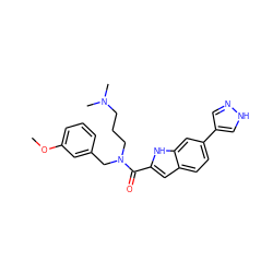 COc1cccc(CN(CCCN(C)C)C(=O)c2cc3ccc(-c4cn[nH]c4)cc3[nH]2)c1 ZINC000073196632