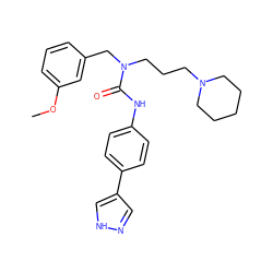 COc1cccc(CN(CCCN2CCCCC2)C(=O)Nc2ccc(-c3cn[nH]c3)cc2)c1 ZINC000095591092