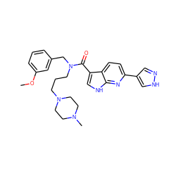 COc1cccc(CN(CCCN2CCN(C)CC2)C(=O)c2c[nH]c3nc(-c4cn[nH]c4)ccc23)c1 ZINC000073195798