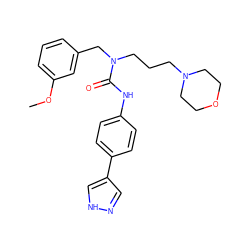 COc1cccc(CN(CCCN2CCOCC2)C(=O)Nc2ccc(-c3cn[nH]c3)cc2)c1 ZINC000095589017