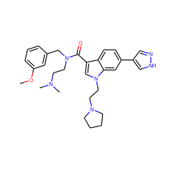 COc1cccc(CN(CCN(C)C)C(=O)c2cn(CCN3CCCC3)c3cc(-c4cn[nH]c4)ccc23)c1 ZINC000073168666