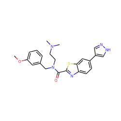 COc1cccc(CN(CCN(C)C)C(=O)c2nc3ccc(-c4cn[nH]c4)cc3s2)c1 ZINC000049034075