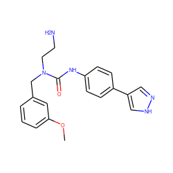 COc1cccc(CN(CCN)C(=O)Nc2ccc(-c3cn[nH]c3)cc2)c1 ZINC000095587422