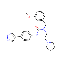 COc1cccc(CN(CCN2CCCC2)C(=O)Nc2ccc(-c3cn[nH]c3)cc2)c1 ZINC000095590766