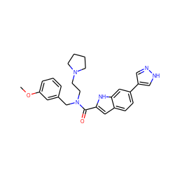 COc1cccc(CN(CCN2CCCC2)C(=O)c2cc3ccc(-c4cn[nH]c4)cc3[nH]2)c1 ZINC000073196018