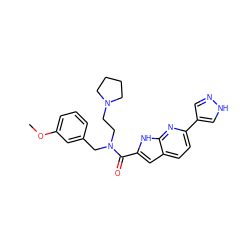 COc1cccc(CN(CCN2CCCC2)C(=O)c2cc3ccc(-c4cn[nH]c4)nc3[nH]2)c1 ZINC000073196439