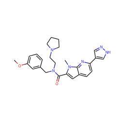 COc1cccc(CN(CCN2CCCC2)C(=O)c2cc3ccc(-c4cn[nH]c4)nc3n2C)c1 ZINC000073196704