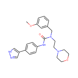 COc1cccc(CN(CCN2CCOCC2)C(=O)Nc2ccc(-c3cn[nH]c3)cc2)c1 ZINC000095589704