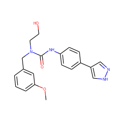 COc1cccc(CN(CCO)C(=O)Nc2ccc(-c3cn[nH]c3)cc2)c1 ZINC000095588458