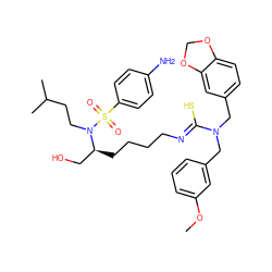 COc1cccc(CN(Cc2ccc3c(c2)OCO3)/C(S)=N/CCCC[C@@H](CO)N(CCC(C)C)S(=O)(=O)c2ccc(N)cc2)c1 ZINC000028369169