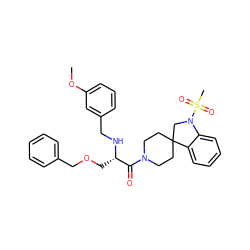 COc1cccc(CN[C@@H](COCc2ccccc2)C(=O)N2CCC3(CC2)CN(S(C)(=O)=O)c2ccccc23)c1 ZINC000029488088