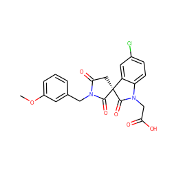 COc1cccc(CN2C(=O)C[C@@]3(C2=O)C(=O)N(CC(=O)O)c2ccc(Cl)cc23)c1 ZINC000014976652