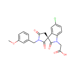 COc1cccc(CN2C(=O)C[C@]3(C2=O)C(=O)N(CC(=O)O)c2ccc(Cl)cc23)c1 ZINC000014976655